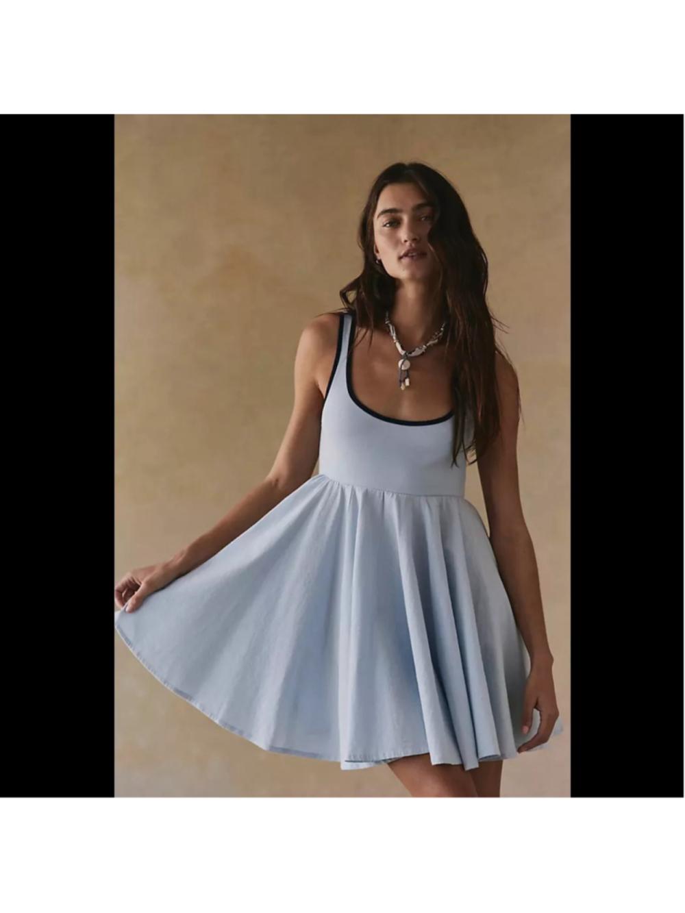 Free People Prescott Cotton Mini Dress light baby blue skater pockets small S